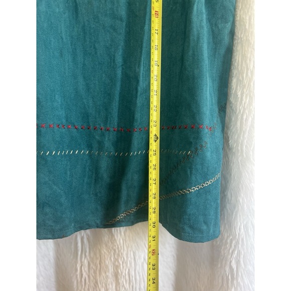 Vintage 80s Koret Embroidered Midi Skirt Size 24W Faux Suede Cottage Grannycore - Picture 8 of 11
